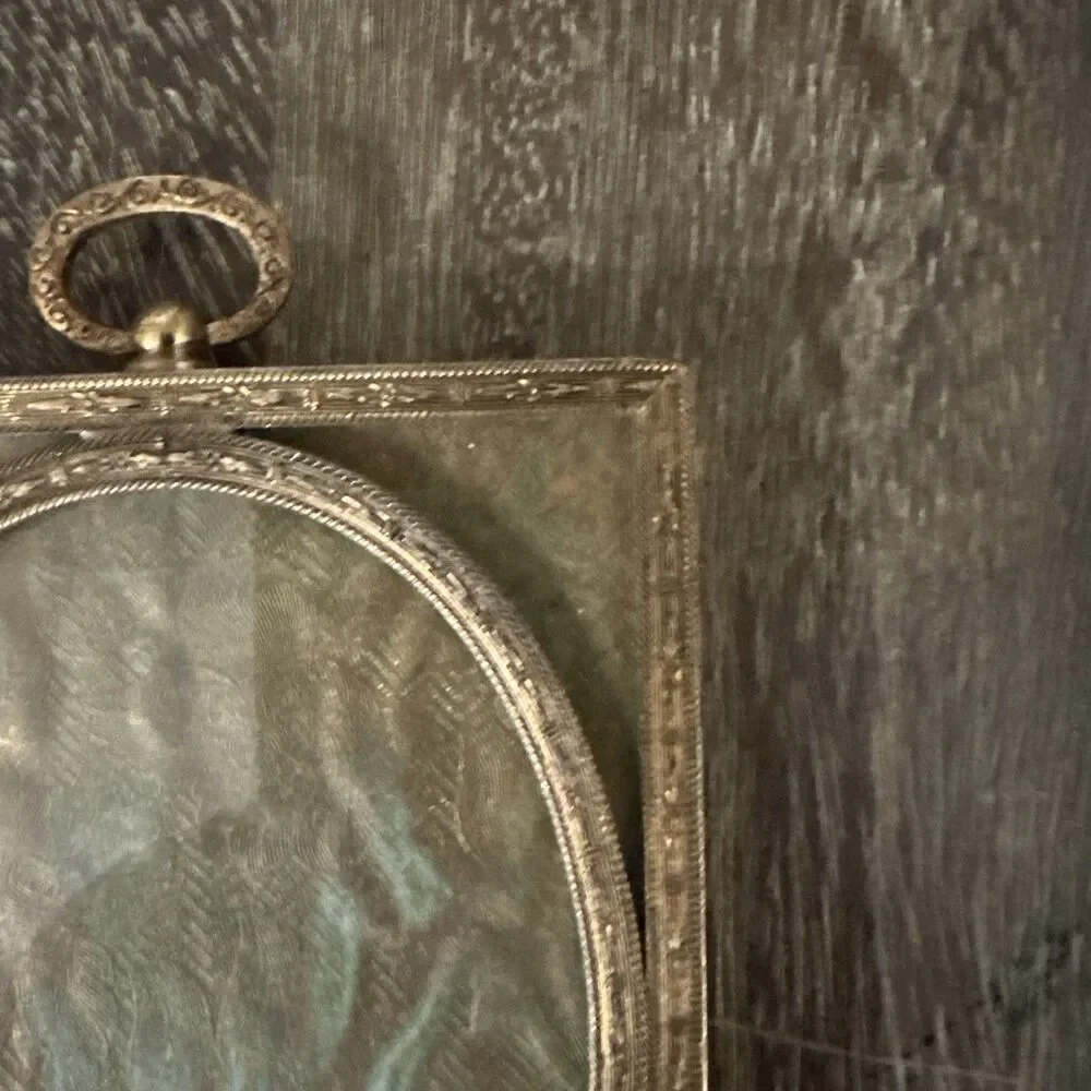 Antique Solid Brass Picture Frame with Original Glass – c. 1890–1915 – 3x4